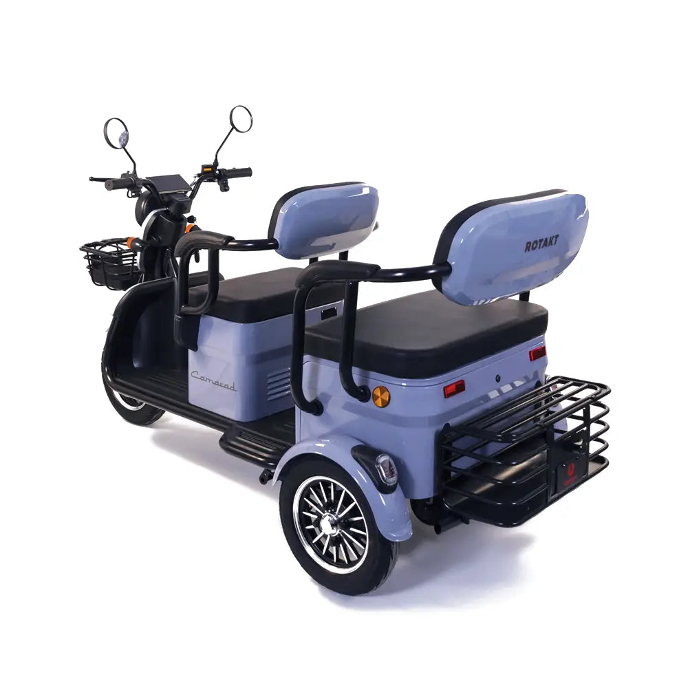 Triciclu Electric Rotakt Camarad Autonomie 58Km, Viteza maxima 25 km/h, Putere 1000W, Acumulatori 60V/20Ah, Timp de incarcare 6-8h, Fara Permis