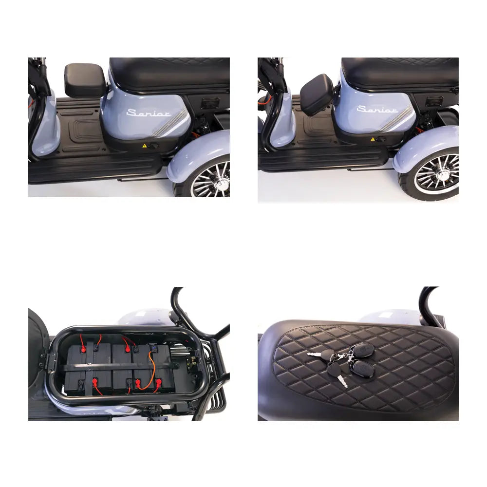 Triciclu Electric Rotakt Senior Motor 1000W, viteza maxima 25 km/h, Autonomie 62 km, Baterie plumb-acid 60V 20Ah, Greutate maximă 187 kg, Fara permis