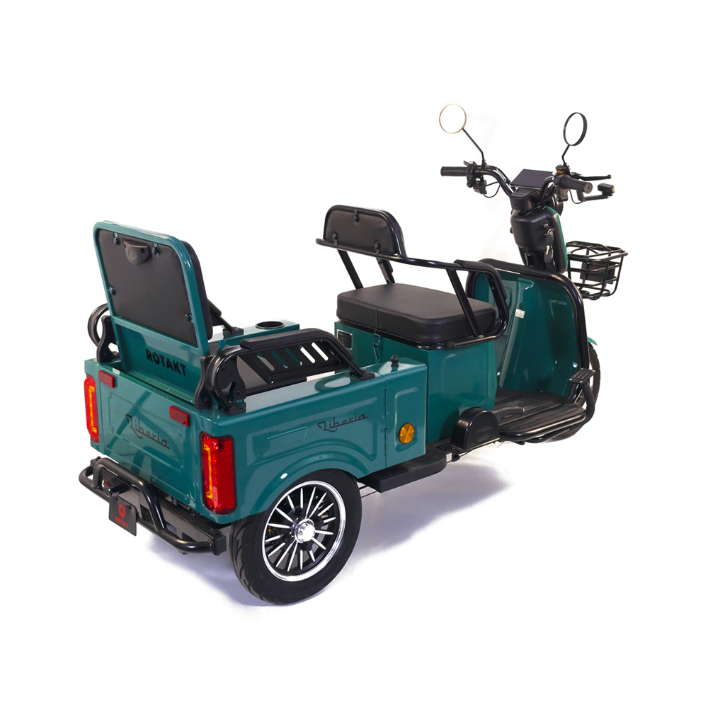 Triciclu electric Rotakt Liberia 1400W, viteza maxima 25 km/h, autonomie 48 km, baterie plumb- acid 60V 20Ah greutate maxima 292 kg, Fara permis