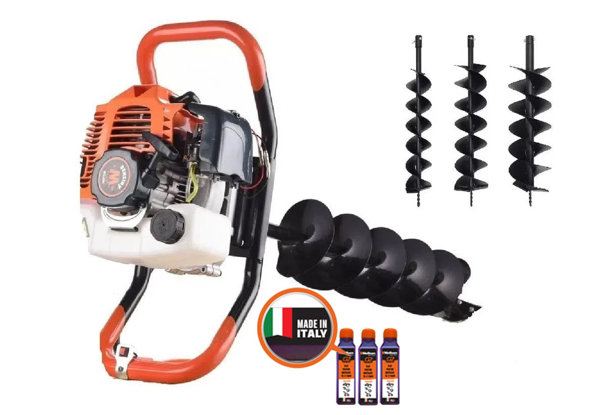 Motoburghiu foreza de pamant WOLFSON® STB-52, 1470W, 52cc, include 3 burghie 100, 150, 200mm + 3 ulei 0.1L