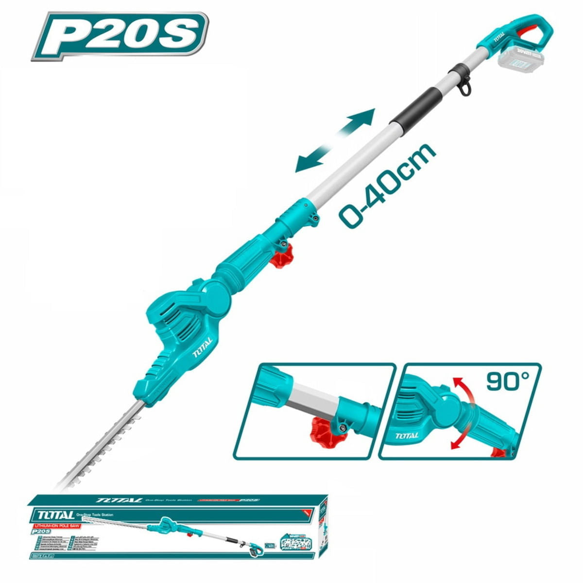 Trimmer pentru gard viu cu acumulator Total, 20V, lungime lama 520mm, diamtru taiere 18mm, (NU INCLUDE INCARCATOR SI ACUMULATOR)