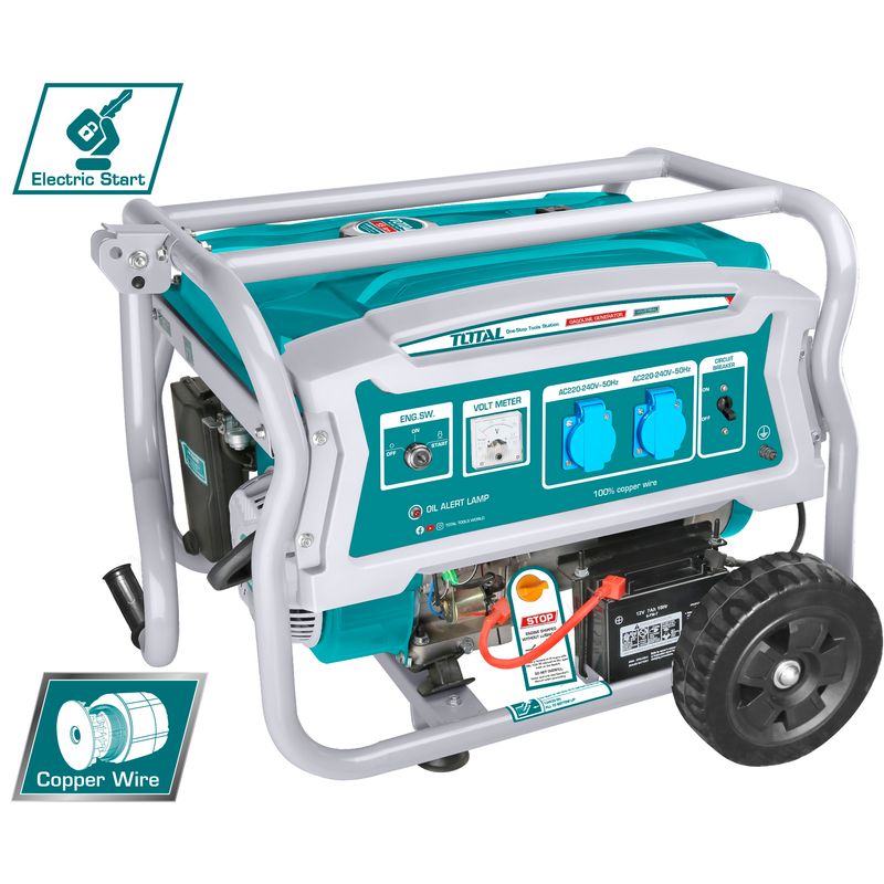 Generator de curent pe benzina TOTAL, 3500W, 7Cp, aprindere la cheie