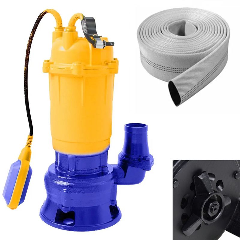 Pompa submersibila de apa murdara cu tocator Kamrad WQCD-K3300, 1300W, 25000 l/h, adancime 8m + furtun pompieri 2" 40m