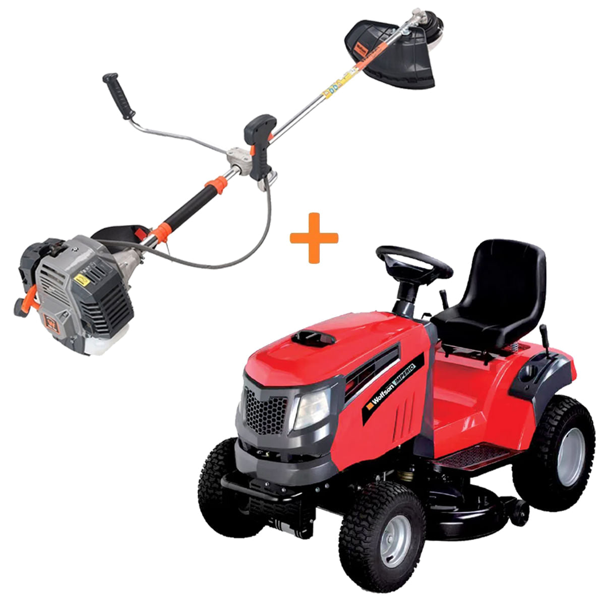 Tractoras pentru gazon + Motocoasa de umar Wolfson TRX800 - 16cp/2cp, 500cmc/52cc, latime de taiere 108cm/255mm, 12 accesorii