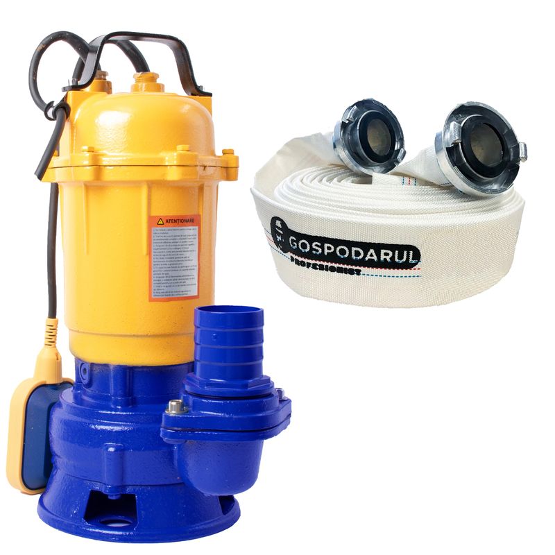 Pompa apa murdara cu plutitor KAMRAD TP-3100, 1100W, 2”,cablu: 8m, fonta + furtun 40m si cuple metalice