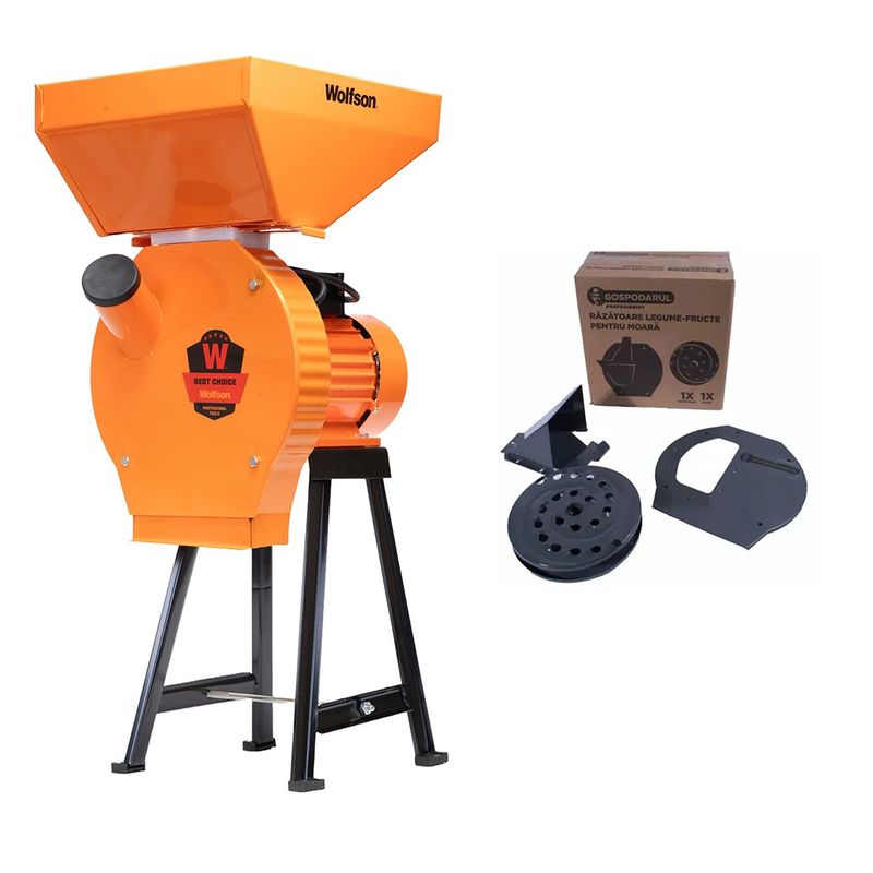 Moara pentru cereale Wolfson cu suport metalic - 2in1, 2700W, 200kg/h cu accesoriu fructe si legume