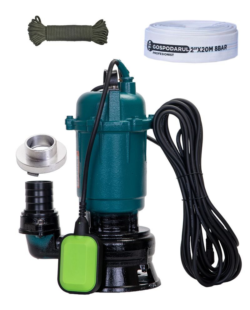 Pompa apa murdara Gospodarul Profesionist WQD-2700-F - 2700W + furtun pompieri 20m 2", cordelina 6mm x 20m