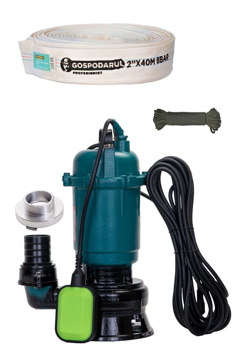 Pompa apa murdara Gospodarul Profesionist WQD-2700-F - 2700W + furtun pompieri 40m 2", cordelina 6mm x 20m