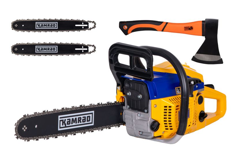 Drujba pe benzina Kamrad KR-52, 5.8CP, 52cc, 2 lame 2 lanturi, toporisca Wolfson