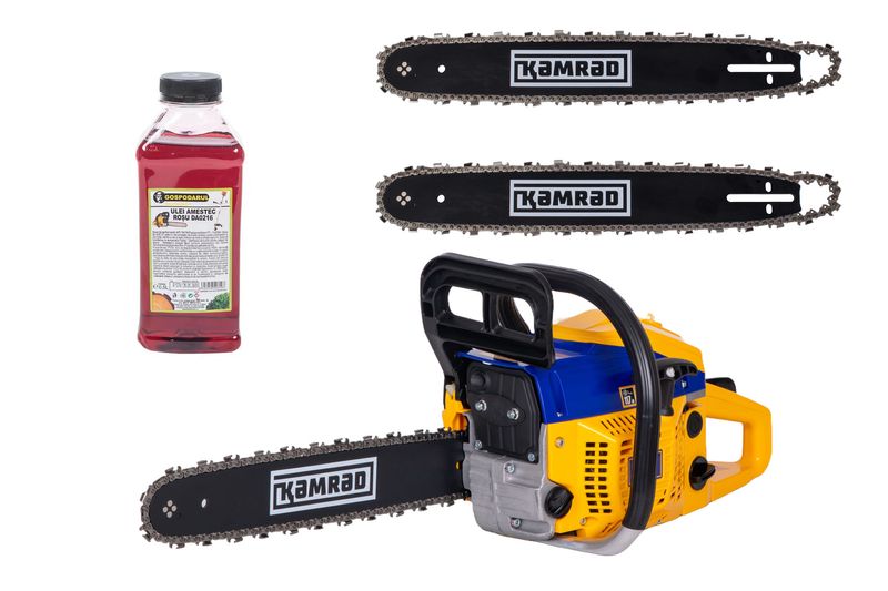 Drujba pe benzina Kamrad KR-52, 5.8CP, 52cc, 2 lame 2 lanturi + ulei amestec 0.5L