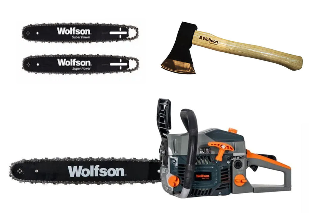 Drujba pe benzina WOLFSON STX-620, 3.5CP, 58CC, 2 lame, 2 lanturi + toporisca Wolfson 600g