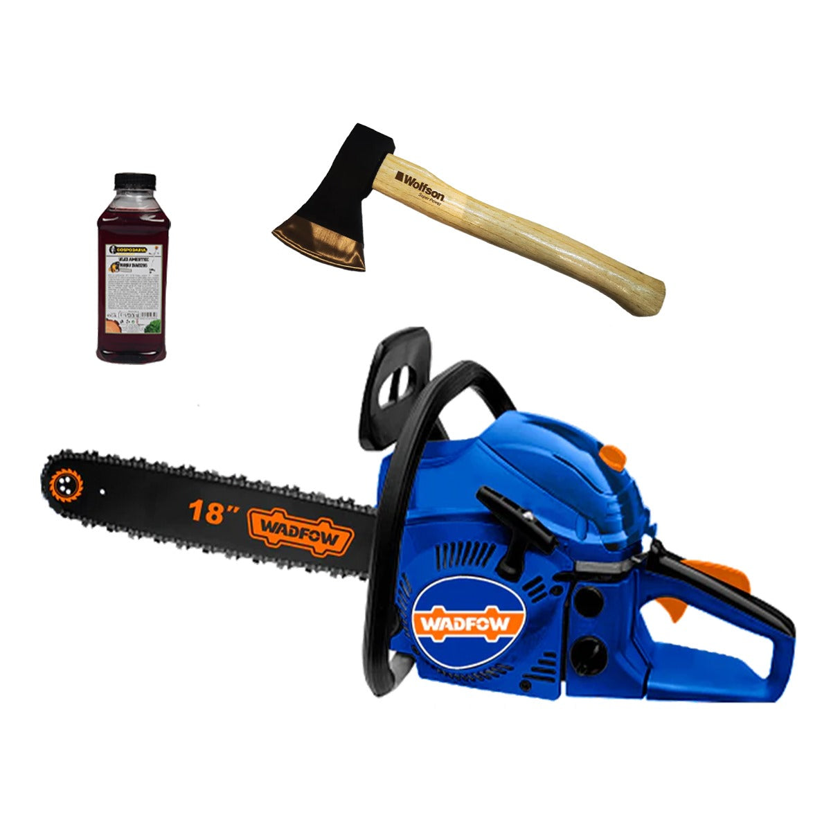 Drujba pe benzina Wadfow, 46cc, 1.8kw, 2 timpi + toporisca + ulei 0.5L