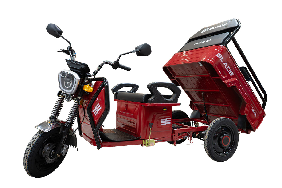 Triciclu Cargo electric BLADE Active R6 1300W, 25 km/h, autonomie pana la 50 km, baterie plumb-acid 72 V/20 Ah, capacitate maxima 500 kg, fara permis, culoare rosu