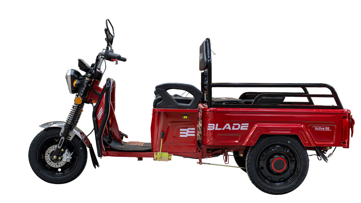 Triciclu Cargo electric BLADE Active R6 1300W, 25 km/h, autonomie pana la 50 km, baterie plumb-acid 72 V/20 Ah, capacitate maxima 500 kg, fara permis, culoare rosu