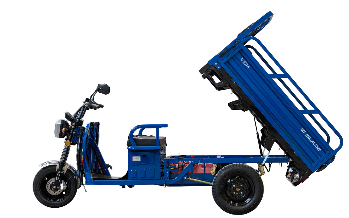Triciclu Cargo electric BLADE Sprint 3.0 - 2000W, 25 km/h, autonomie pana la 70 km, baterie plumb-acid 72V 45Ah, capacitate maxima 600 kg, fara permis, culoare albastru