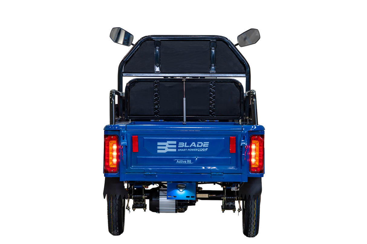 Triciclu Cargo electric BLADE Active R6 1300W, 25 km/h, autonomie pana la 50 km, baterie plumb-acid 72 V/20 Ah, capacitate maxima 500 kg, fara permis, culoare albastru
