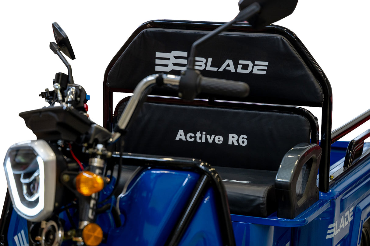 Triciclu Cargo electric BLADE Active R6 1300W, 25 km/h, autonomie pana la 50 km, baterie plumb-acid 72 V/20 Ah, capacitate maxima 500 kg, fara permis, culoare albastru