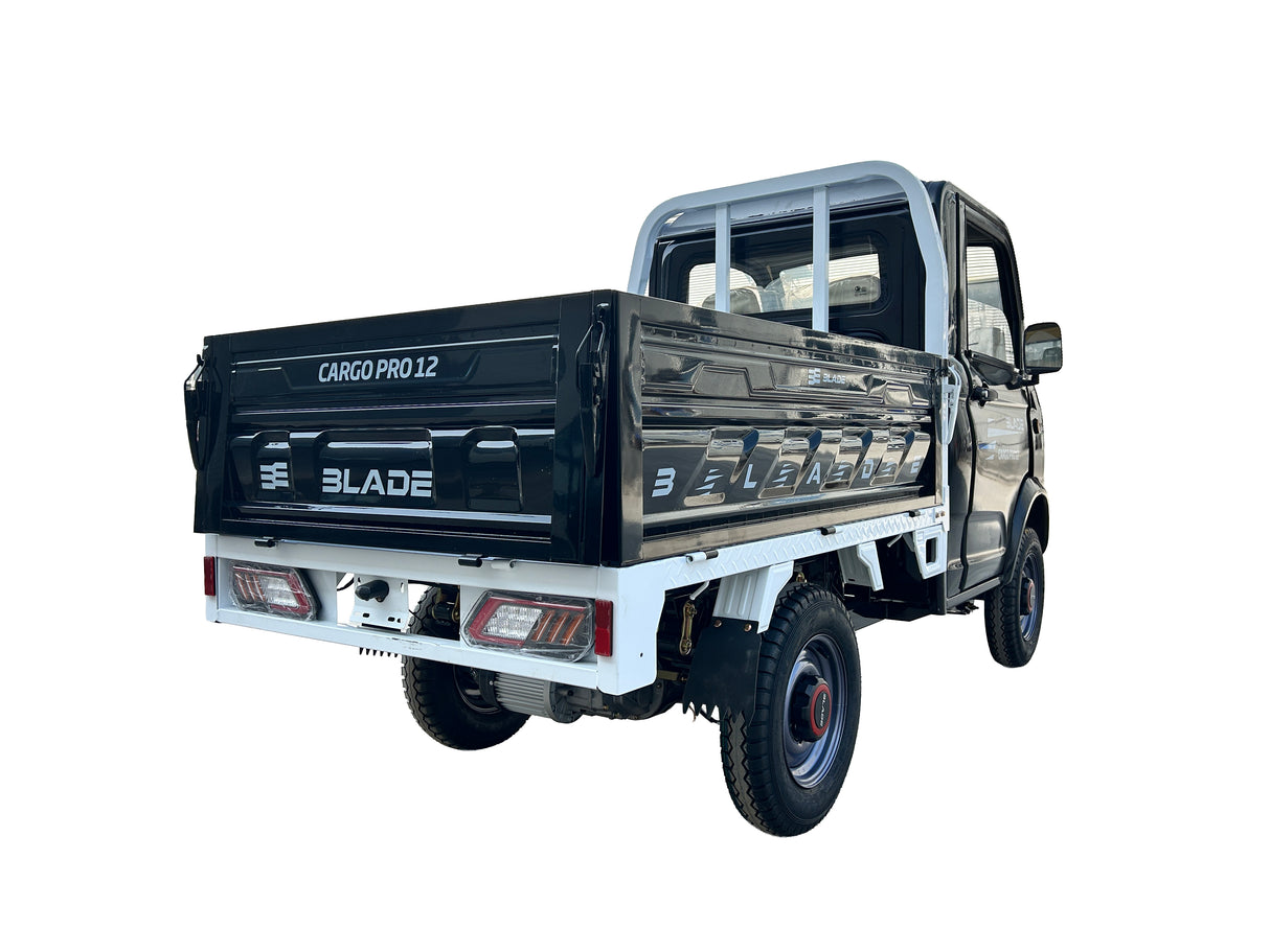 Masina Pickup Cargo electric fara permis BLADE - CARGO PRO 12, 3000W, 25 km/h, 72V 100Ah, 800 kg sarcina, autonomie 100 km, negru-alb