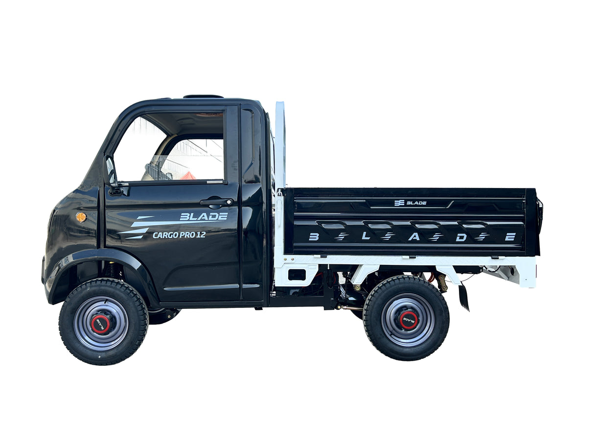 Masina Pickup Cargo electric fara permis BLADE - CARGO PRO 12, 3000W, 25 km/h, 72V 100Ah, 800 kg sarcina, autonomie 100 km, negru-alb