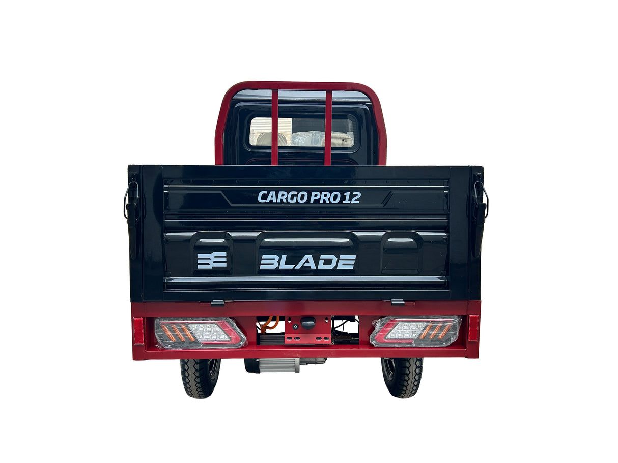 Masina Pickup Cargo electric fara permis BLADE - CARGO PRO 12, 3000W, 25 km/h, 72V 100Ah, 800 kg sarcina, autonomie 100 km, negru-rosu