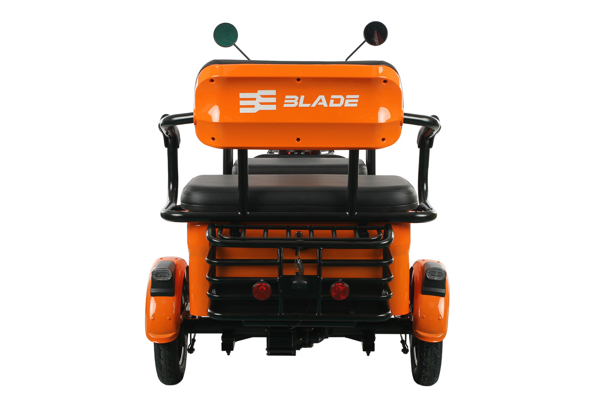 Triciclu electric Blade TRIP X2 2000 W, 25 km/h, autonomie pana la 70 km, baterie plumb- acid 72 V 20 Ah, greutate maxima 160 kg, Fara permis, negru-portocaliu