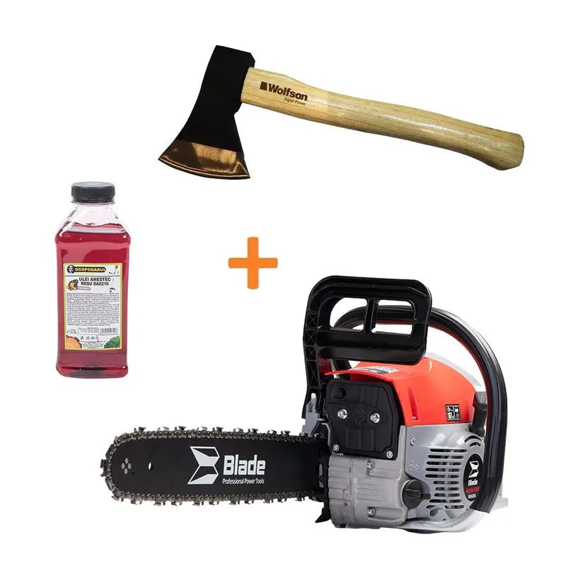 Drujba pe benzina BLADE Alpin 520 - 5CP - 1 lama, 1 lant + 1 sticla ulei motor 2T 0.5l + toporisca Wolfson