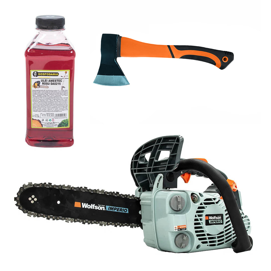 Drujba pe benzina WOLFSON IMPERIO 250 - 1.3 CP, 25cc + ulei amestec 0.5L, toporisca fibra Wolfson