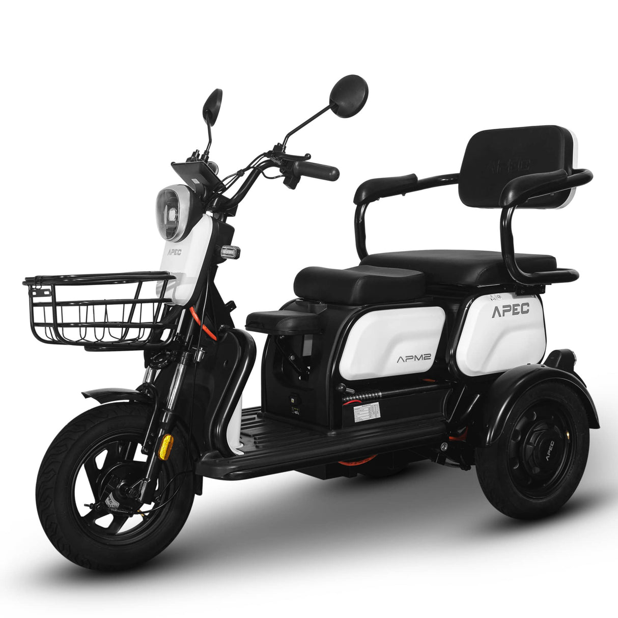 Triciclu Electric, Fara Permis, Motor 1000W, 2-3 locuri, APM2 Alb, Autonomie pana la 36km, viteza maxima 25 km pe ora, Omologat RAR