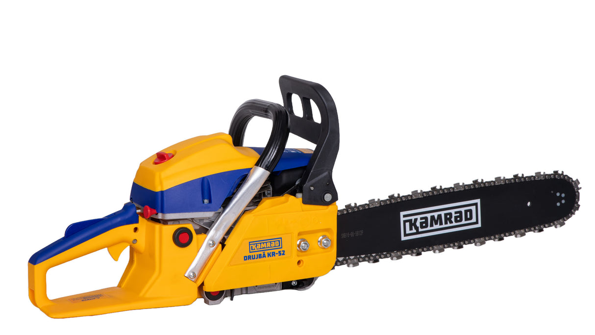 Drujba pe benzina Kamrad KR-52, 5.8 CP, 52CC, 33 dinti, pasul 0.325”, 1,5mm + ulei amestec 0.5L si toporisca Wolfson