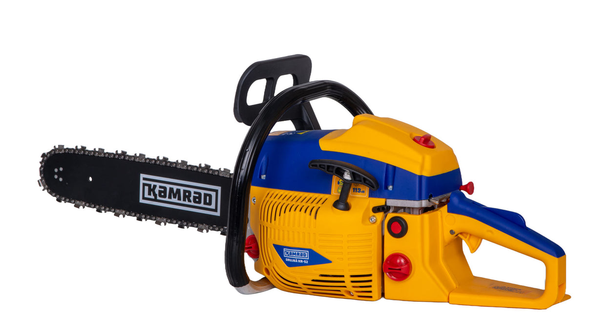 Drujba pe benzina Kamrad KR-52, 5.8 CP, 52CC, 33 dinti, pasul 0.325”, 1,5mm + ulei amestec 0.5L si toporisca Wolfson