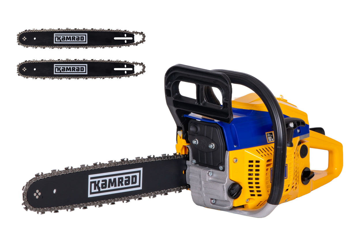 Drujba pe benzina Kamrad KR-52, 5.8CP, 52cc, 2 lame 2 lanturi, toporisca Wolfson