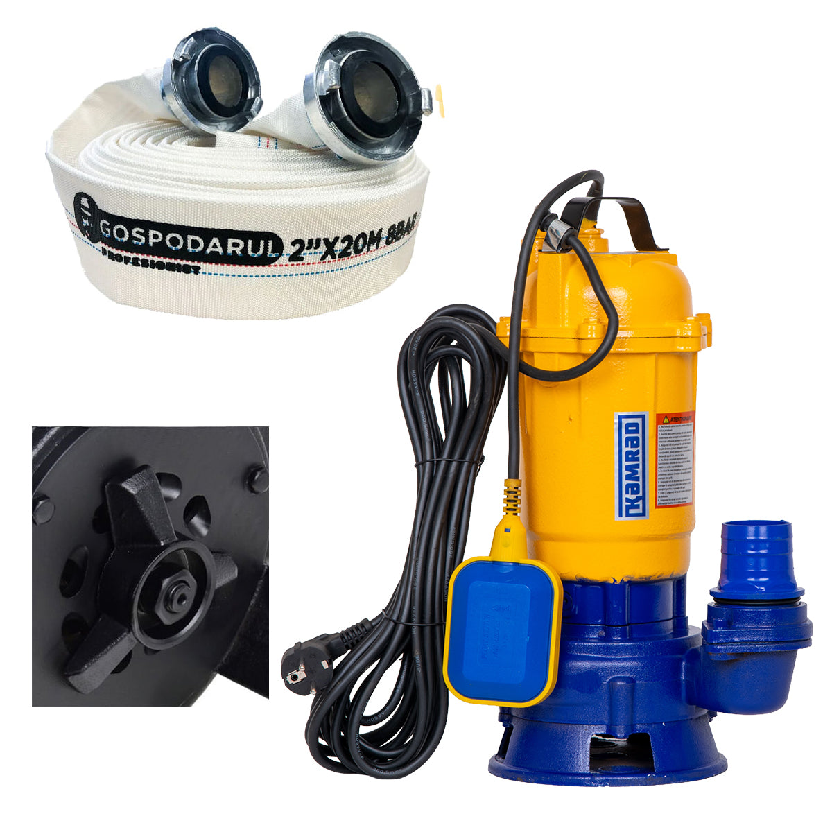 Pompa submersibila apa murdara cu tocator Kamrad WQCD-K3300 + furtun 20m, cuple incluse