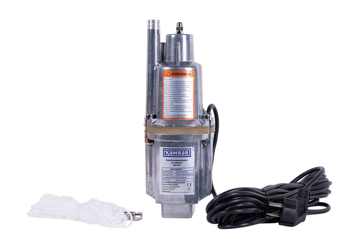 Pompa submersibila cu vibratii pentru apa curata KAMRAD VMP-60 – 280W, adancime absorbtie 6 m, inaltime refulare 70 m, 0.75 tol