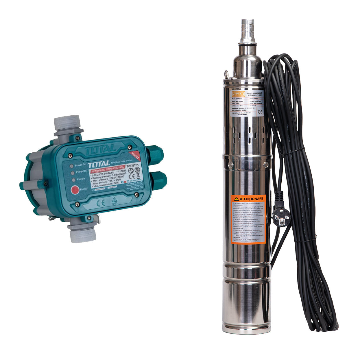 Pompa submersibila apa curata Kamrad PS-1300, 1100W, cablu 15m, 3200L/h, 1 tol, diametru 100mm + presostat