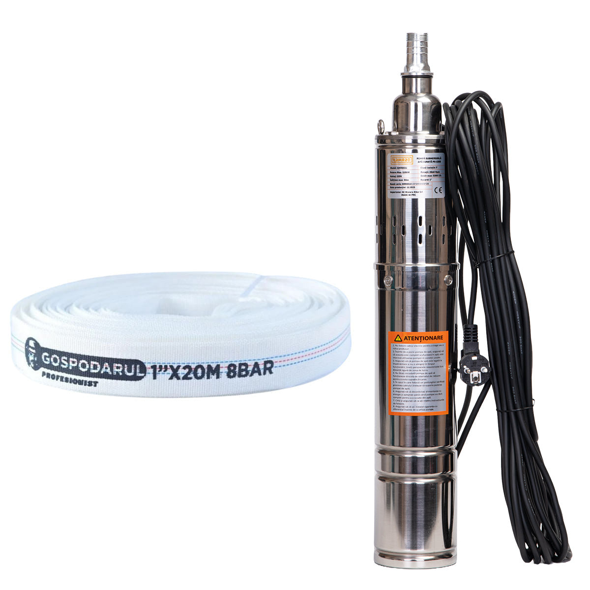 Pompa submersibila apa curata Kamrad PS-1300, 1100W, cablu 15m, 3200L/h, 1 tol, diametru 100mm + furtun 20m