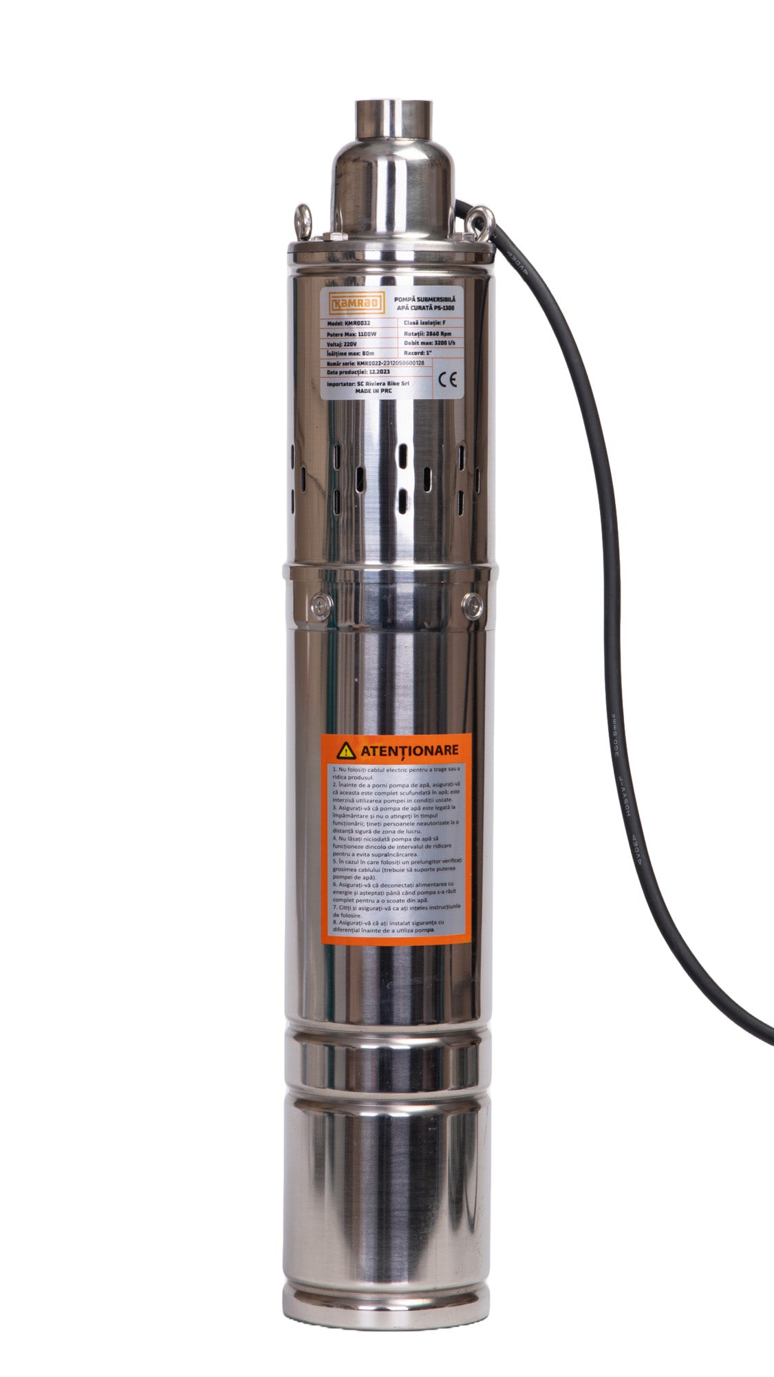 Pompa submersibila apa curata Kamrad PS-1300, 1100W, cablu 15m, 3200L/h, 1 tol, diametru 100mm