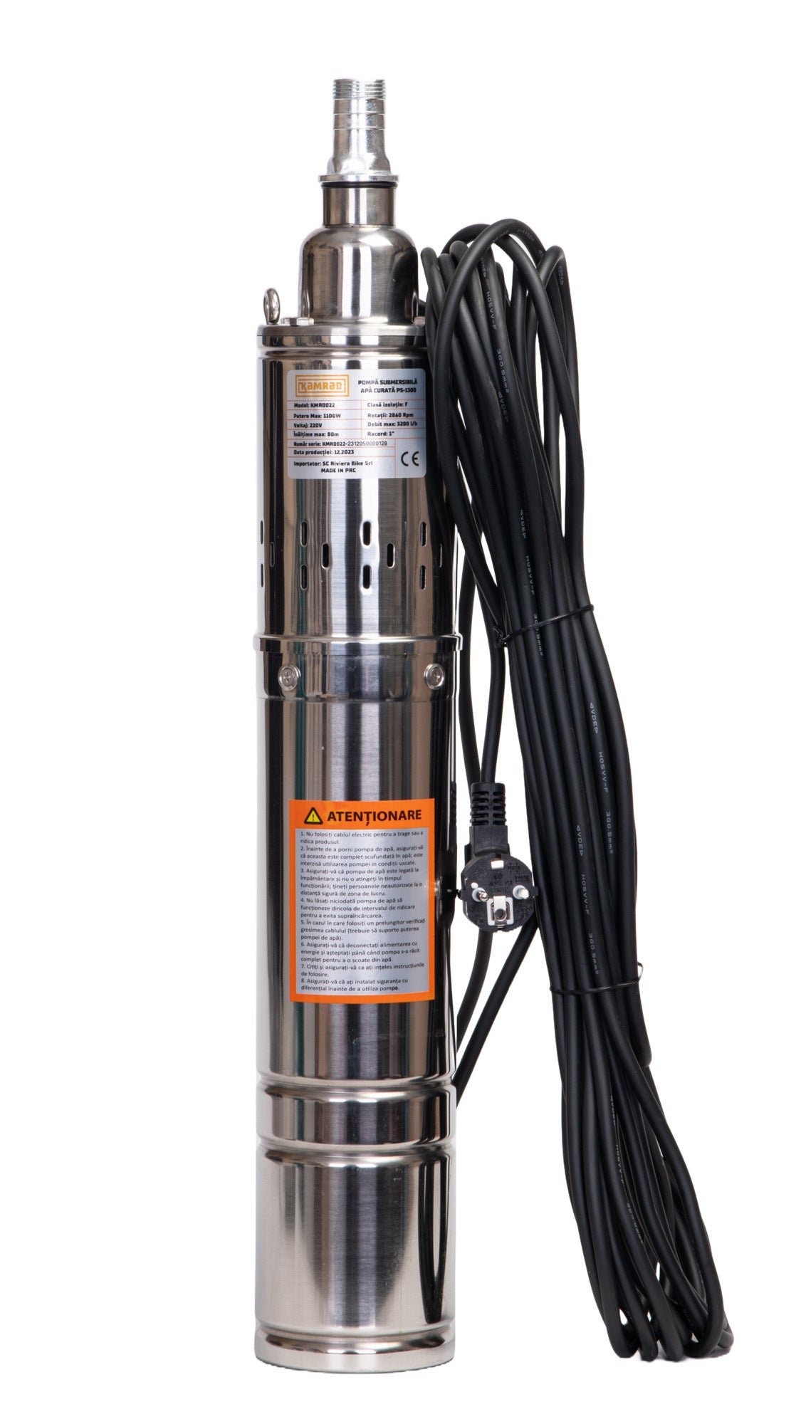 Pompa submersibila apa curata Kamrad PS-1300, 1100W, cablu 15m, 3200L/h, 1 tol, diametru 100mm