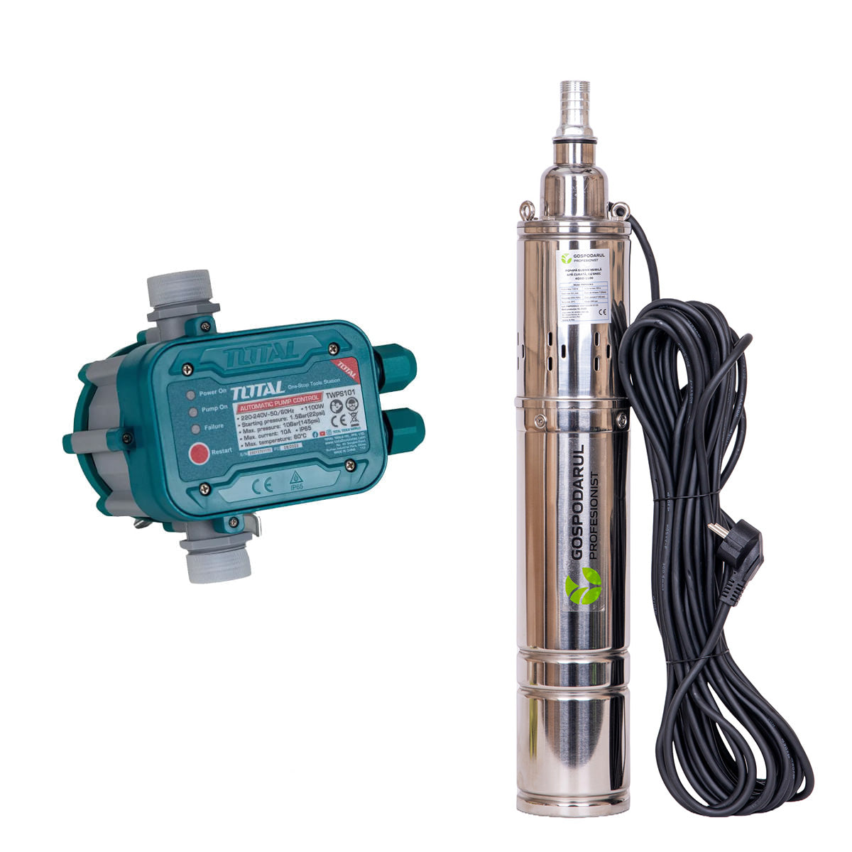 Pompa submersibila pentru apa curata cu snec Gospodarul Profesionist 4QGD 1100W, 1800 l/h, cablu 15m + Presostat