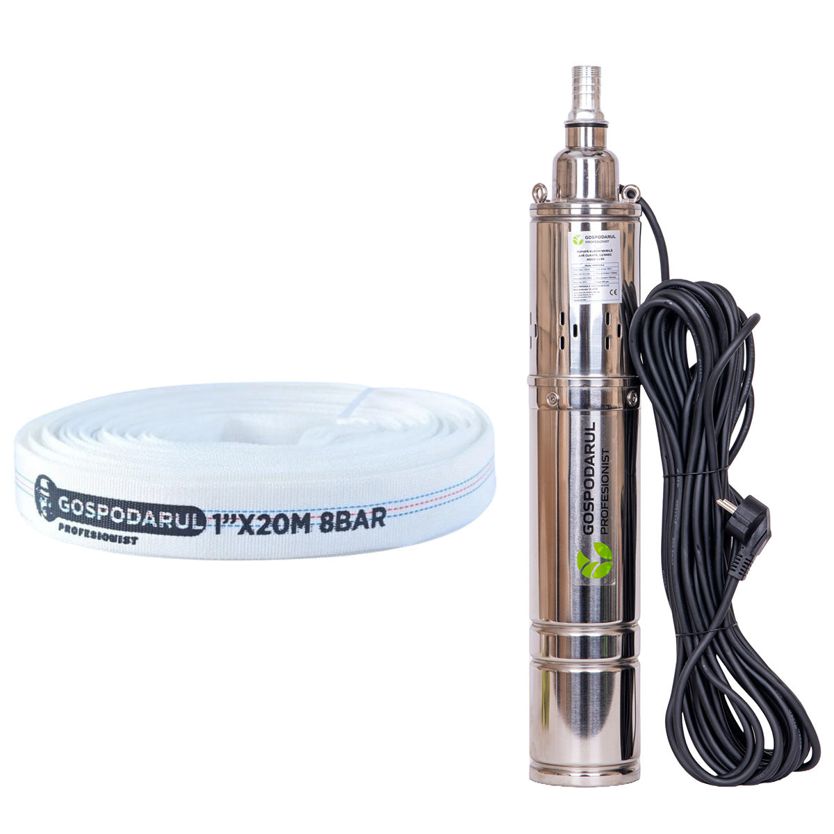 Pompa submersibila pentru apa curata cu snec Gospodarul Profesionist 4QGD 1100W, 1800 l/h, cablu 15m + furtun20m