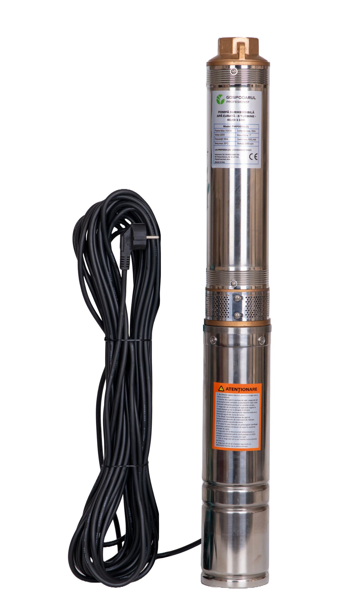 Pompa submersibila apa curata Gospodarul Profesionist 4QJD-1100, 8 turbine POM- 1100W, cablu 25m, 6000 l/h