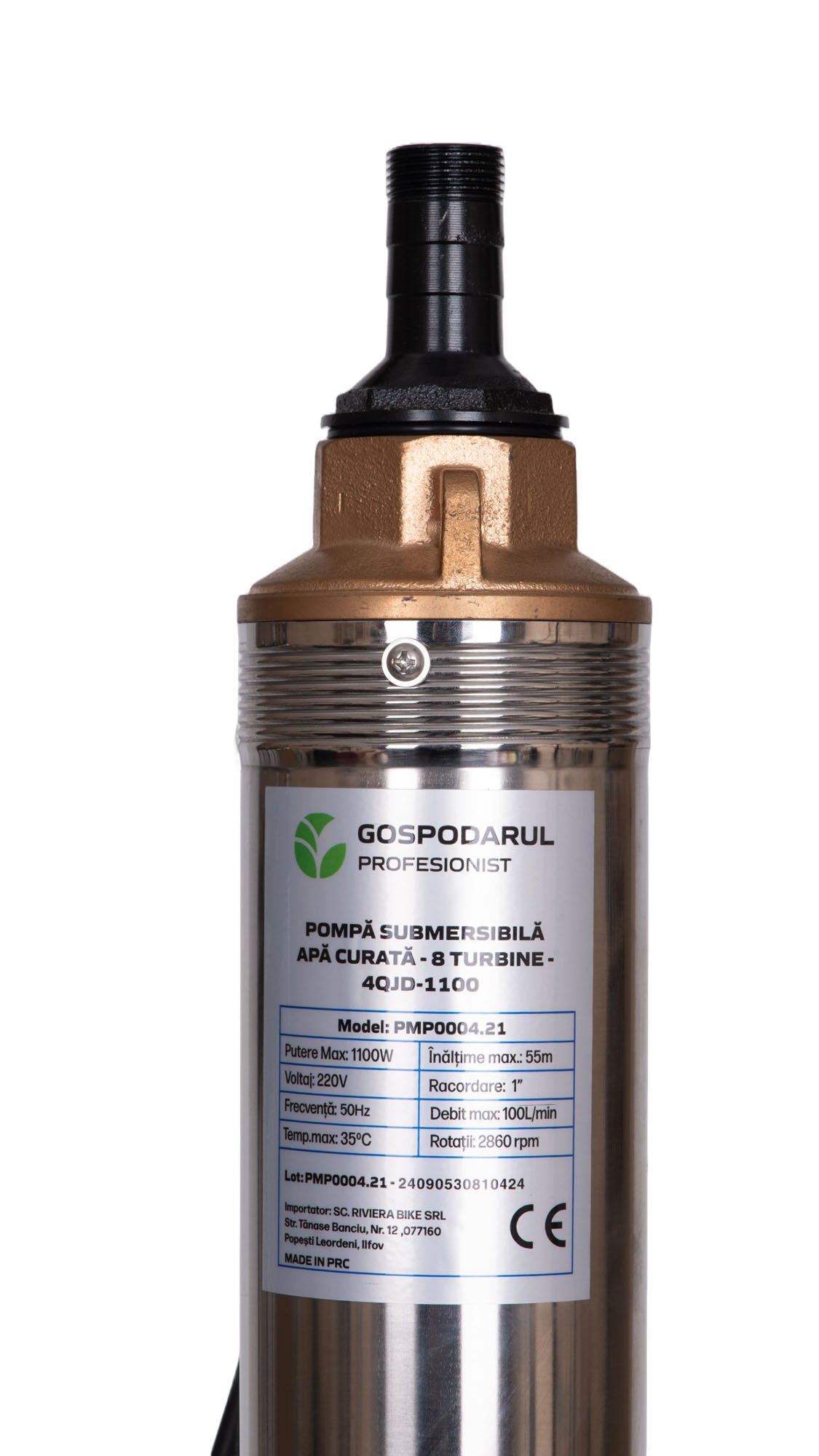 Pompa submersibila apa curata Gospodarul Profesionist 4QJD-1100, 8 turbine POM- 1100W, cablu 25m, 6000 l/h