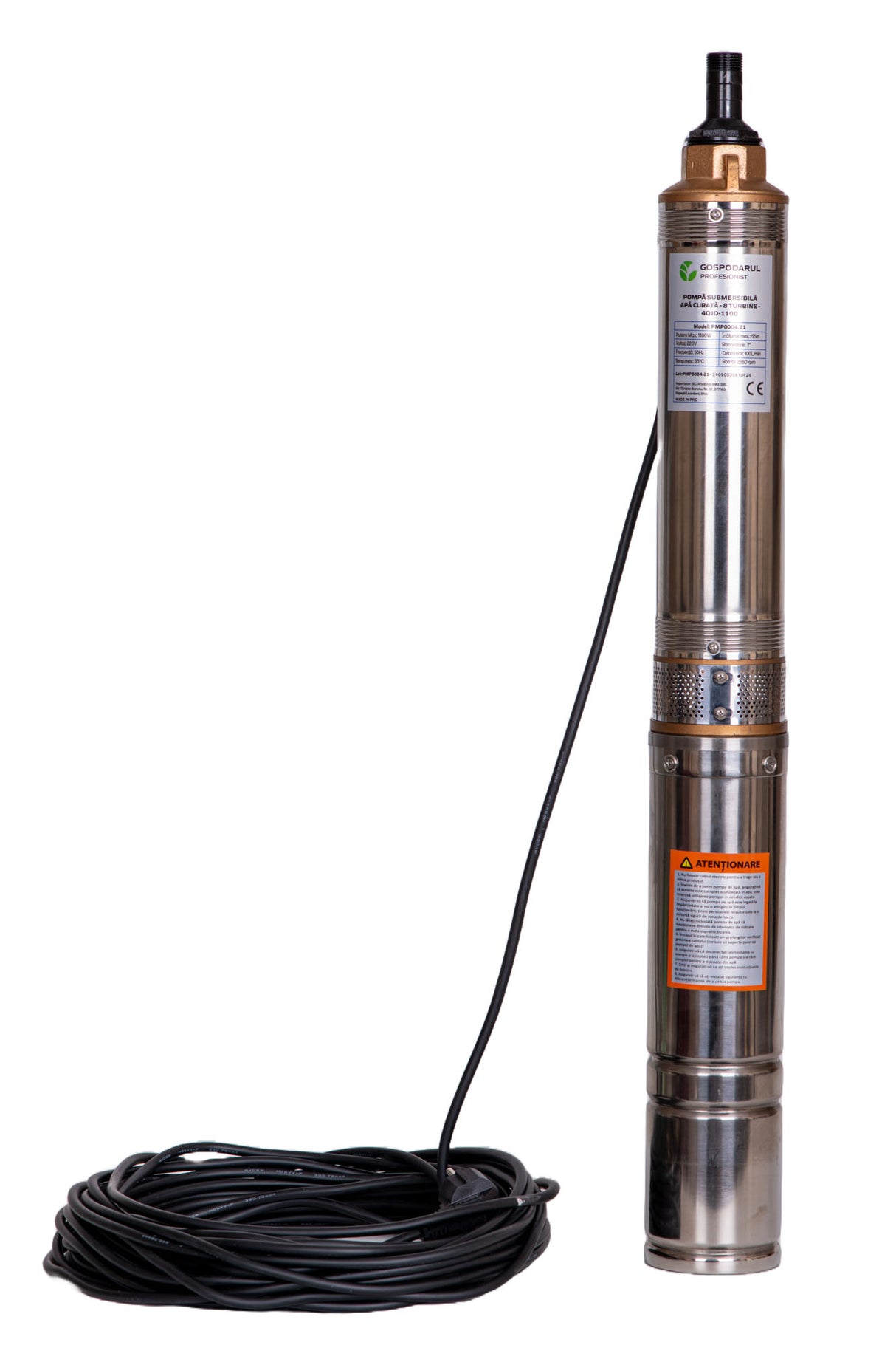 Pompa submersibila apa curata Gospodarul Profesionist 4QJD-1100, 8 turbine POM- 1100W, cablu 25m, 6000 l/h