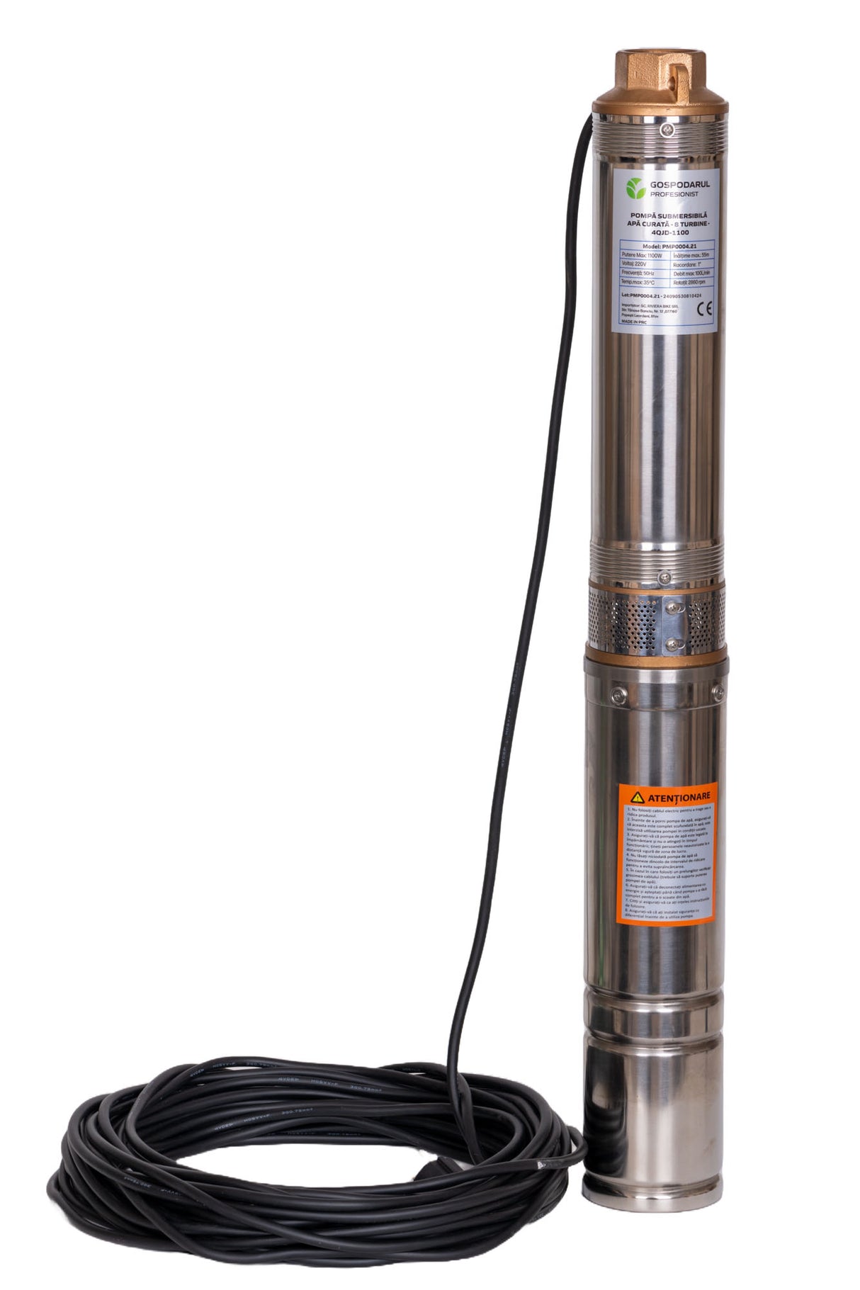 Pompa submersibila apa curata Gospodarul Profesionist 4QJD-1100, 8 turbine POM- 1100W, cablu 25m, 6000 l/h