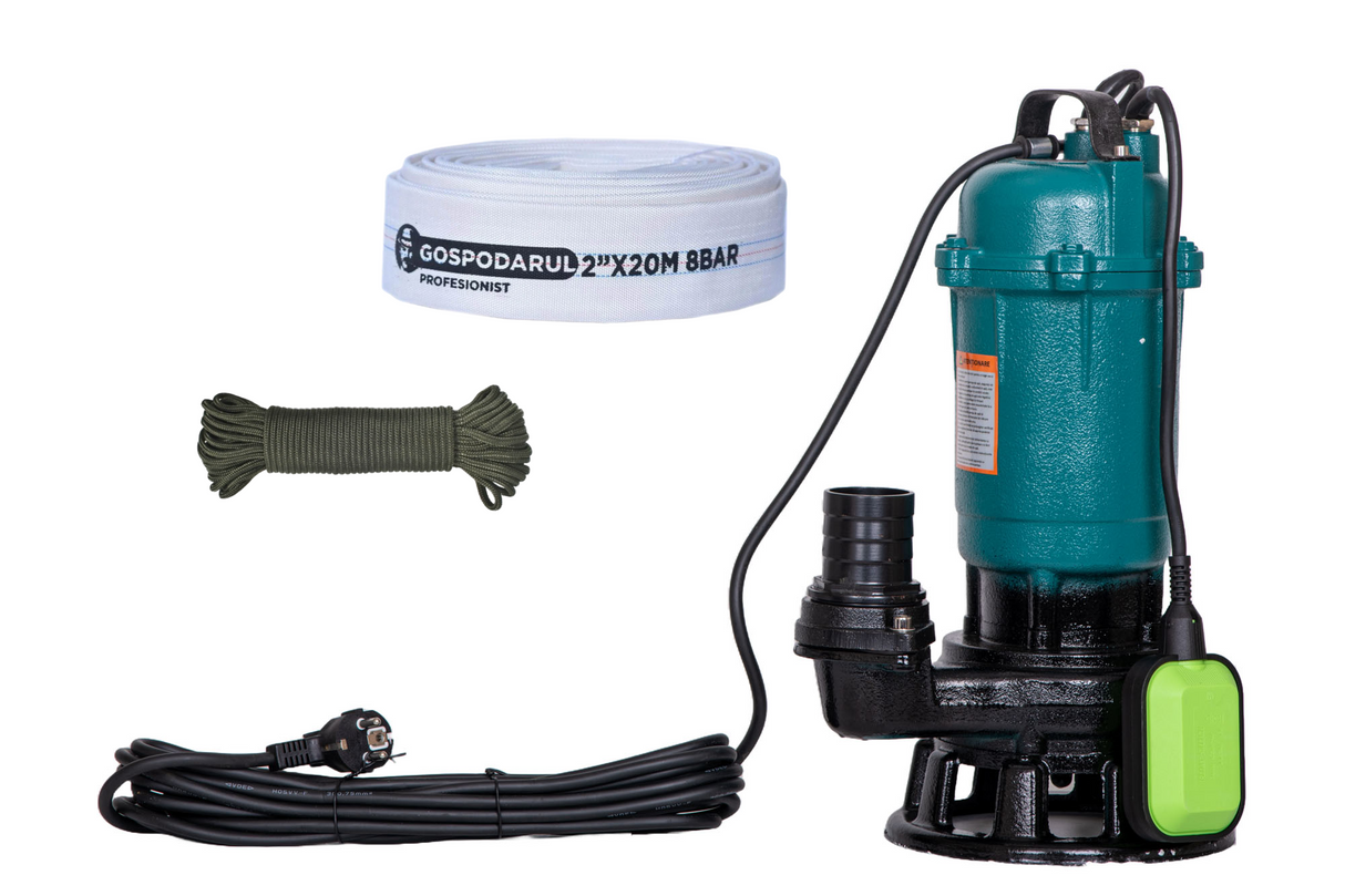 Pompa apa murdara cu tocator Gospodarul Profesionist, 2900W + furtun pompieri 20m 2", cordelina 6mm x 20m