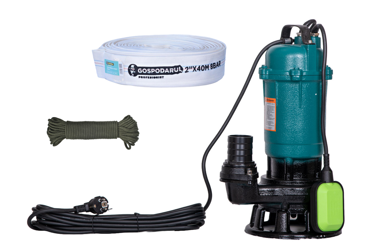Pompa apa murdara cu tocator Gospodarul Profesionist, 2900W + furtun pompieri 40m 2", cordelina 6mm x 20m