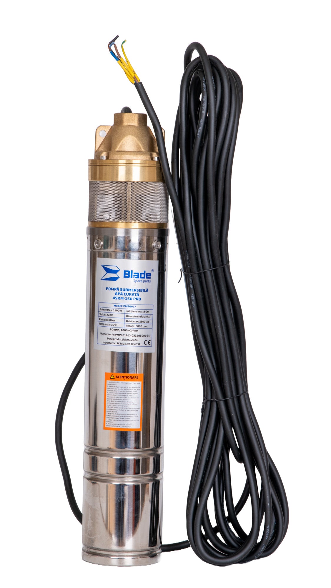 Pompa submersibila apa curata BLADE 4SKM-150 Pro, 1100W, 2600 l/h, diametru 100mm