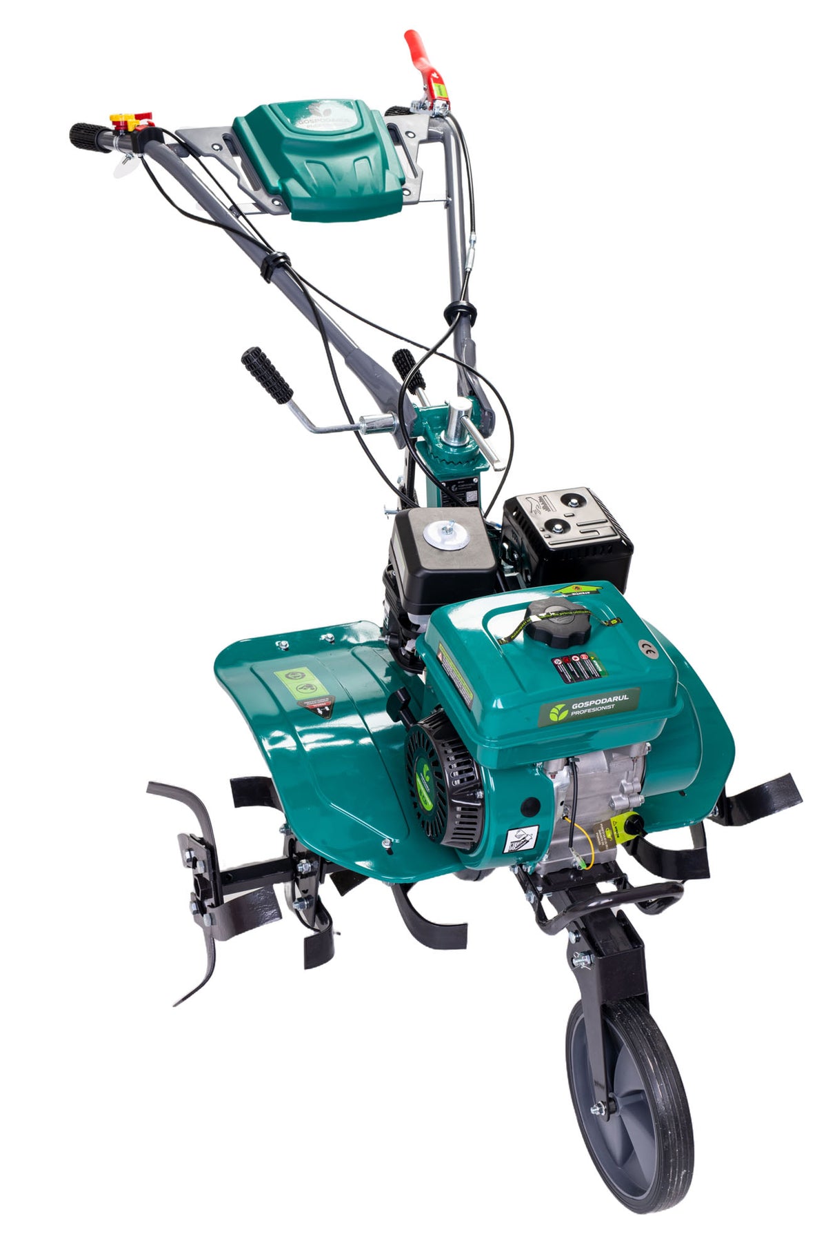 Motosapa pe benzina Gospodarul Profesionist GP-800, 8CP, latime de lucru 60-80 cm, roti de transport 4.00-8, plug, rarita si freze pentru sapat