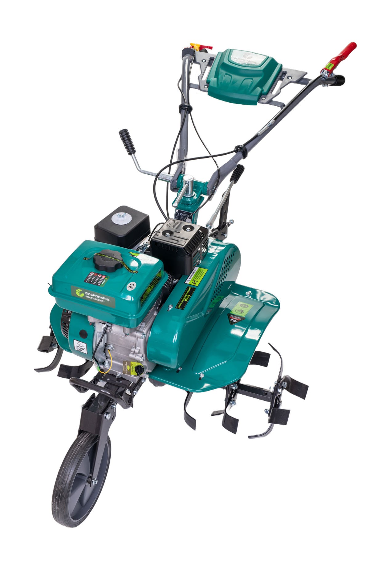 Motosapa pe benzina Gospodarul Profesionist GP-800, 8CP, latime de lucru 60-80 cm, roti de transport 4.00-8, plug, rarita si freze pentru sapat