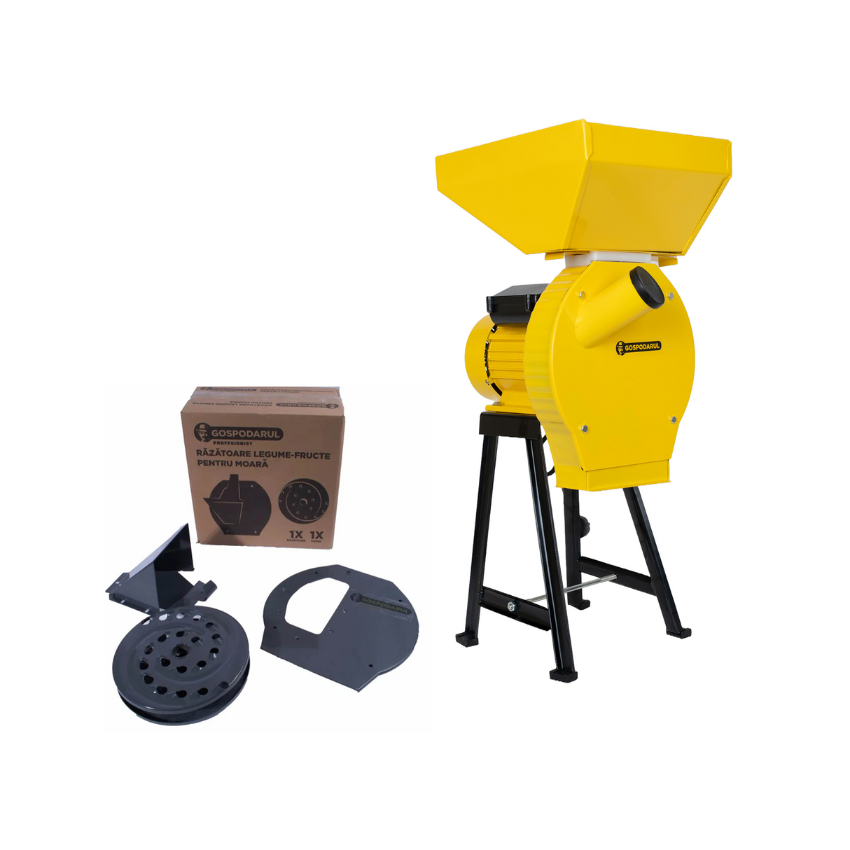 Moara cu suport pentru cereale si stiuleti de porumb GP-MCR1S - 3900W, 320 kg/h + accesoriu fructe si legume