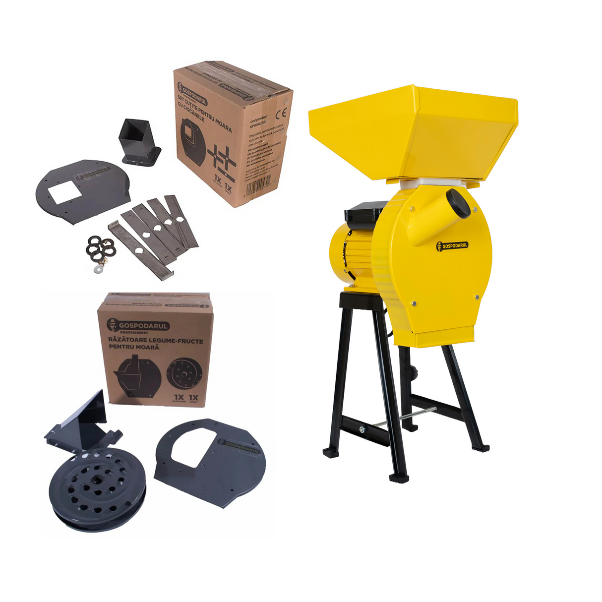 Moara cu suport pentru cereale si stiuleti de porumb GP-MCR1S - 3900W, 320 kg/h + accesoriu furaje, fructe si legume